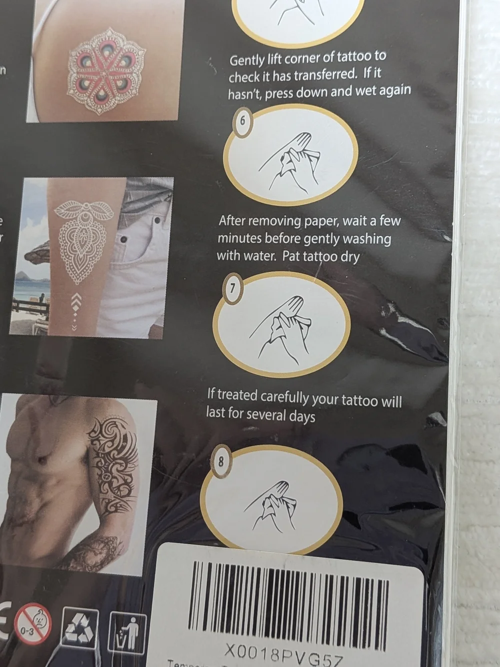 Temporary Tattoos Large Sized Set Of 8 Owls ,Eagles, Snakes, Skulls, Etc